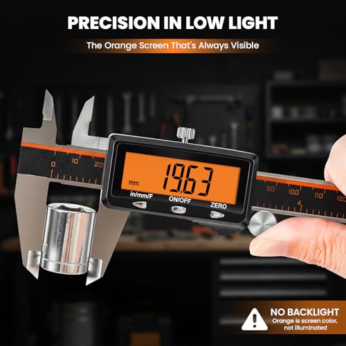 HARDELL Digital Caliper 8" USB-C Charging – Orange Display, Non-Backlit - size: 8 Inch