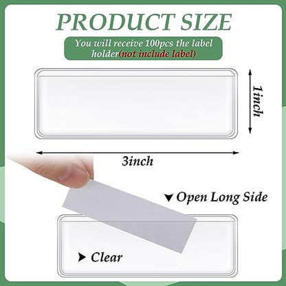 Meanplan 100 Pcs Label Holder Self Adhesive Clear Pocket Bulk 3x1 Inch