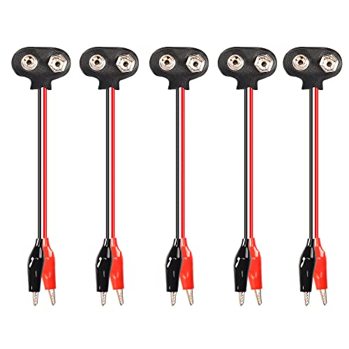 9V Battery Snap to Alligator Clips Cable,5 Pack Dual Alligator Clips to 9V Battery Snap Connector Cables（15cm）