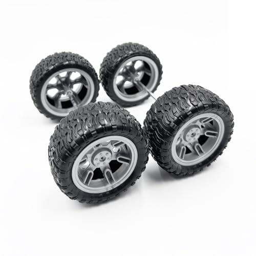 4PCS Toy Car Wheel 60mm Toy Car Rubber Tire Wheels with Shaft Round Rod Axles for RC Car Truck Robot DIY Model Toy Parts