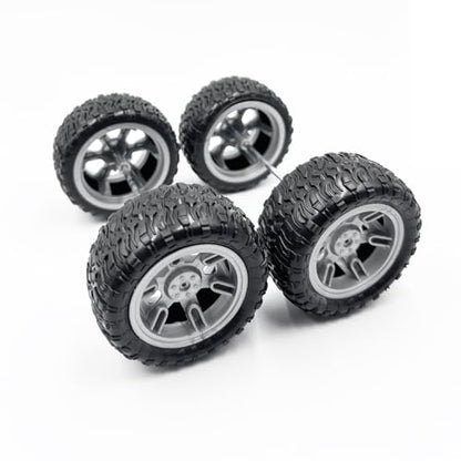 4PCS Toy Car Wheel 60mm Toy Car Rubber Tire Wheels with Shaft Round Rod Axles for RC Car Truck Robot DIY Model Toy Parts