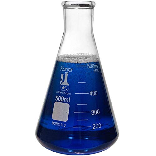 500ml Narrow Mouth Erlenmeyer Flask, 3.3 Borosilicate Glass, Karter Scientific 213G9 (Case of 36) - size: 500ml, style: Pack of 36