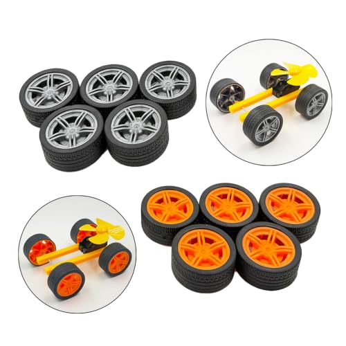 10PCS Toy Car Wheel Model Car Rubber Tire Wheel with 5PCS Round Shaft Axles for for RC Car Truck Robot Boat Helicopter DIY Model Toy Building Part (Silver) - color: Silver
