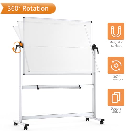VIZ-PRO Rolling Whiteboard, 48" x 36" Mobile White Board with Stand - size: 48"W x 36"H