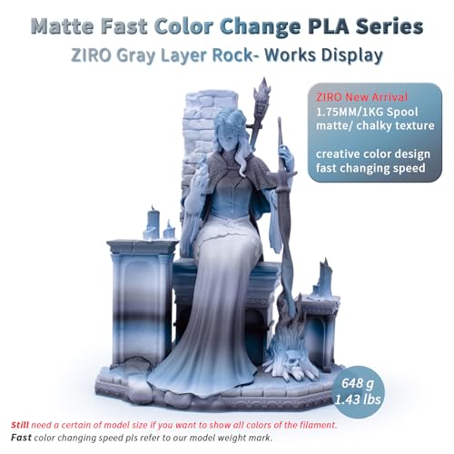 ZIRO PLA Filament 1KG, Matte Rainbow Fast Color Change, Gray Layer Rock - color: Gray Layer Rock (Matte)