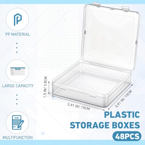 SATINIOR 48 Packs Clear Small Plastic Containers Transparent Storage Box with Hinged Lid for Small Items Crafts Jewelry (5.91 x 5.91 x 1.5 Inches) - size: 5.91 x 5.91 x 1.5 Inches