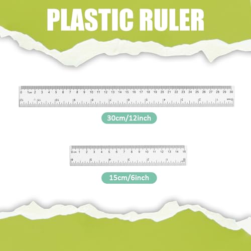 ZUFECY 6-Count Ruler Set: 3x6 + 3x12 Hard Plastic Straight Rulers, Dual-Scale (Inch/Metric) for Students