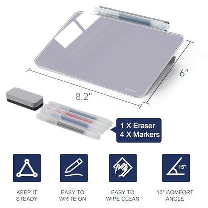 Small Desktop Glass Dry-Erase Whiteboard - 8 X 6 Inches Tabletop Easel Whiteboard with Stand, Desk Board Buddy for Artist, Teacher and Student - color: 8 X 6 Inches - Gray