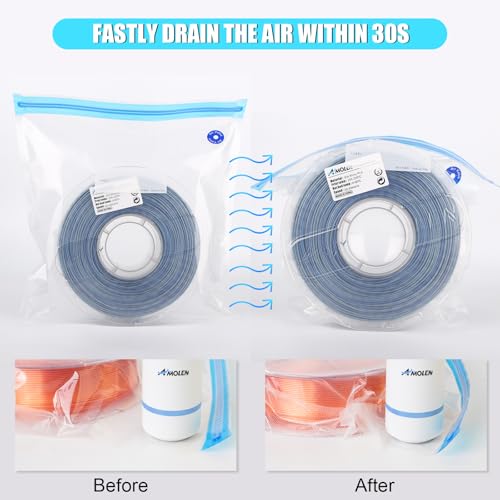 AMOLEN 28PCS Filament Vacuum Storage Kit with Automatic Pump, 16 Bags with Two Sizes Vacuum Sealed Bags for 3D Filament, Spool Sealing for Keeping Dry and Clean