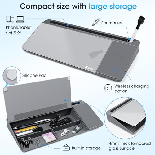 Varhomax Glass Desk Whiteboard with Wireless Charger - color: Wireless Charger-gray