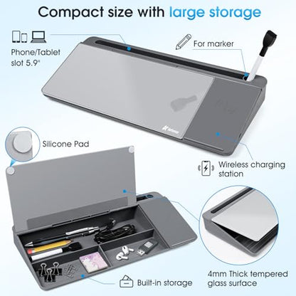 Varhomax Glass Desk Whiteboard with Wireless Charger - color: Wireless Charger-gray
