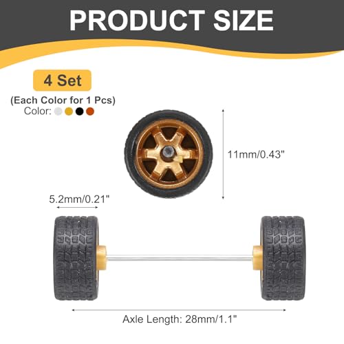 MECCANIXITY 4 Set 1/64 Wheels and Tires Set, Real Riders Rims Includes Axles for RC Diecast Car DIY Model, Silver Bronze Gold Black Rims - color: Silver Bronze Gold Black Rims