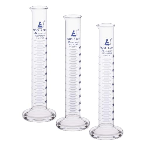 Graduated Cylinder, 100ml - Class A Tolerance ±0.50ml - Round Base - Blue Graduations - Borosilicate 3.3 Glass - Eisco Labs (Pack of 4) - size: 100mL (Pack of 4)