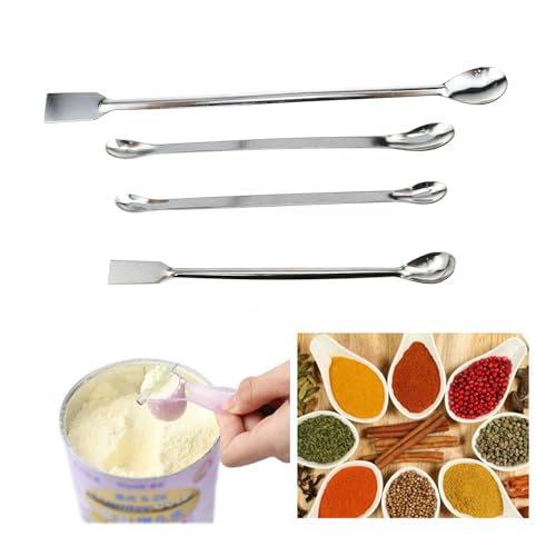 1Set Stainless Steel Micro Sampling Spoons Spatula Combination Reagent Spoons Laboratory Supplies (Pack of 4)