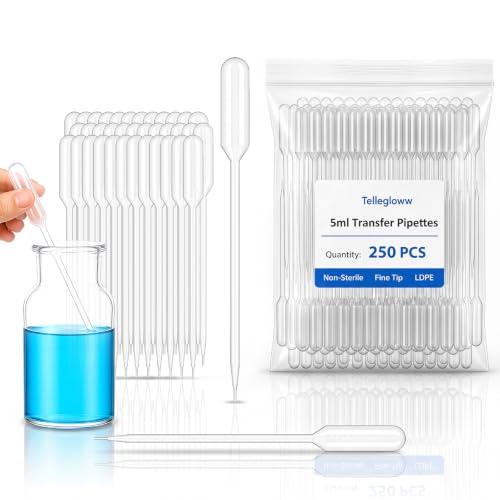 Tellegloww 250 Pcs 5ml Transfer Pipettes, Fine Tip LDPE Liquid Dropper - size: 5ml