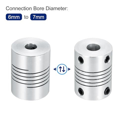 uxcell 2Pcs 6mm to 7mm Aluminum Alloy Shaft Coupling L25xD19 Flexible Coupler Beam for 3D Printer CNC Machine Encoders and Motors Shaft,Silver - size: 6mm to 7mm