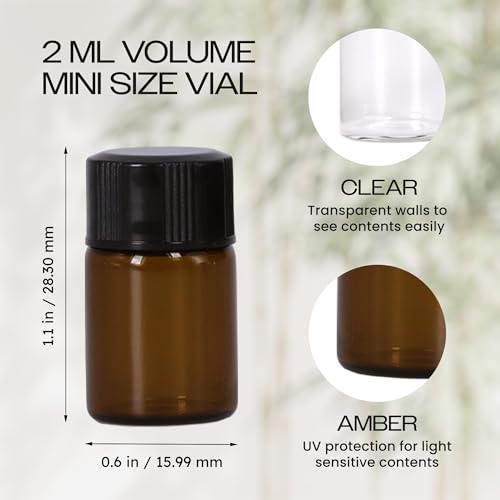 Beauticom 2ML Amber Glass Vial 60 Pieces with Orifice Reducer - color: Amber, size: 60 Bottles