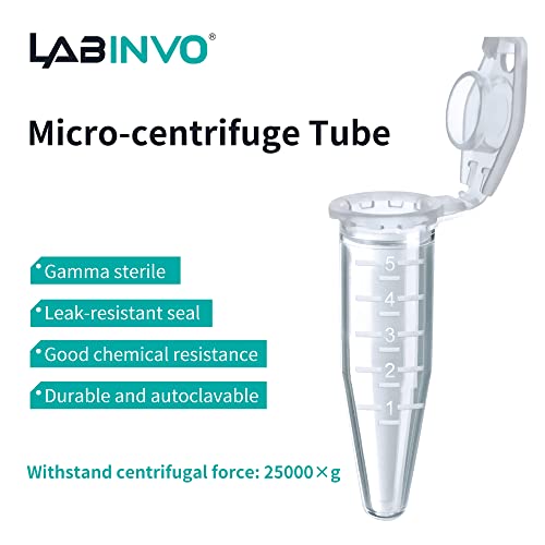 5ml Sterile Microcentrifuge Tubes with Safe-Lock Cap, Pack of 200, Max.RCF25000×G Conical Bottom Centrifuge Tubes, PP Material, Molded Graduation 10.5x51mm, IN-MT50A - style: 5mL, 200PCS,Sterile