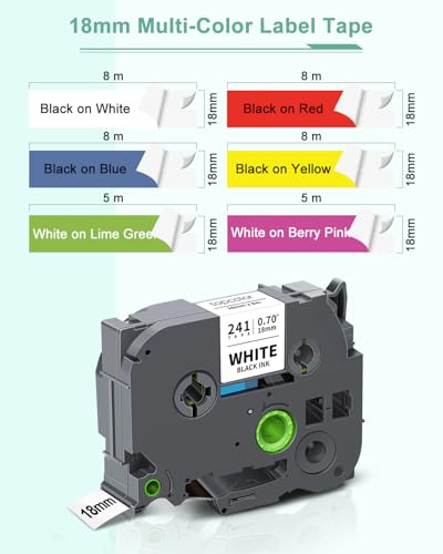 6-Pack 18mm 0.7 Laminated Color Tape Compatible for Brother Label Tape 18mm - color: Black on White/Red/Blue/Yellow/White on Berry Pink/Lime Green, size: 0.7 inch (18mm)