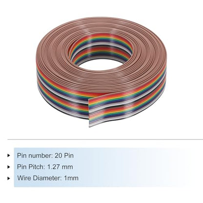MECCANIXITY 1 Pcs 20 Pin Flat Rainbow Ribbon Cable 20 Ft 1.27mm Pitch Breadboard Jumper Wires for Electronic Projects - size: 20 Ft, style: 20P
