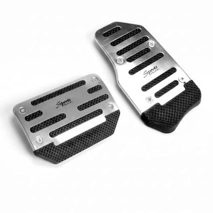 2 PCS Car Pedal Covers, Aluminum Alloy Non-slip Brake Throttle Pedal Covers Kit, Anti-rust Stripes Automatic Treadle Protector with "Sports", Universal for Most Cars, Trucks, Vans (Silver) - color: Silver