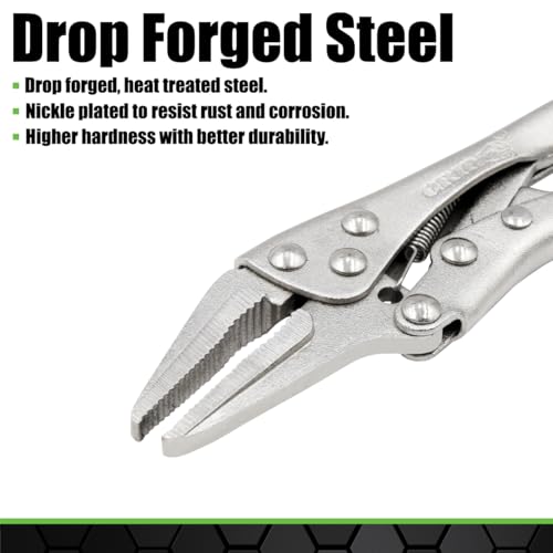 GRIP 2 pc Mini Locking Pliers - Heat Treated Steel - Nickel Plated - Locking Plier/Long Nose Locking Plier - Intricate Repairs - Home, Garage, Workshop