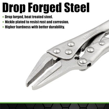 GRIP 2 pc Mini Locking Pliers - Heat Treated Steel - Nickel Plated - Locking Plier/Long Nose Locking Plier - Intricate Repairs - Home, Garage, Workshop