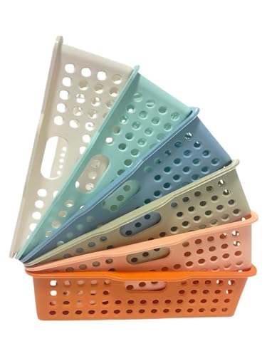 6 Pack Classroom Paper Baskets, Organizing Desk Boho Tray for A4 Papers, Classroom Storage Plastic Paper Bins, Fun Turn In Trays for Teachers and Students, Office Desk Room Trays