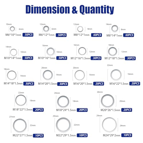 570pcs Crush Washer Kit for Oil Drain Plug Gasket Aluminum Washer