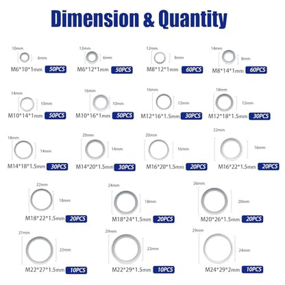 570pcs Crush Washer Kit for Oil Drain Plug Gasket Aluminum Washer