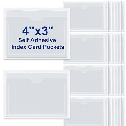 Chinco 30 Pcs Self Adhesive Clear Index Card Pockets,4 x 3 Inches - size: 4 x 3 Inches