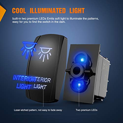 Nilight 90002B Interior Light Rocker Switch LED Light Bar 5Pin Laser On/Off LED Light 20A/12V 10A/24V Switch Jumper Wires Set for Jeep Boat Trucks - size: INTERIOR LIGHT