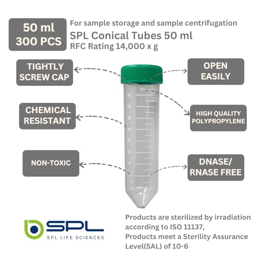 SPL 50ml Conical Centrifuge Tube PP/HDPE with PP Racks, Sterile, DNase/RNase - Free (12 Racks (300 Tubes)) - size: 12 Racks (300 Tubes)