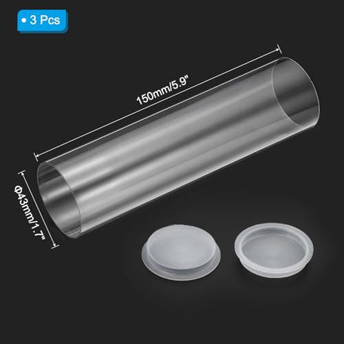 PATIKIL 5.9"x1.7" Clear Storage Tubes PC Hollow Rigid Tube with Cap 3Pcs - size: 5.9"L x 1.7"Dia