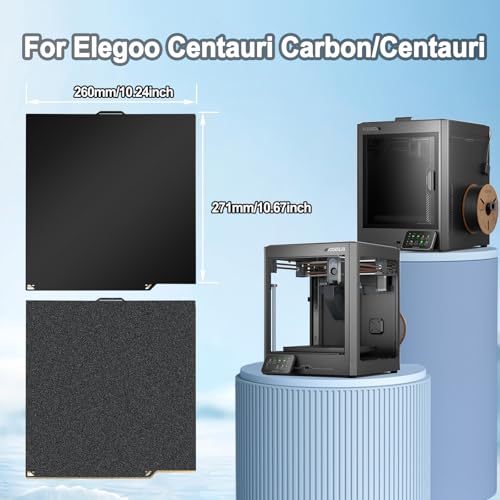 260X271mm Double-Sided PEI Build Plate for Elegoo Centauri Carbon/Centauri Carbon 2, Black Smooth & Textured Flexible Spring Steel Plate, PLA PLA+ TPU Low Temp Printing Bed - size: 260x271mm