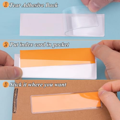 Antner 36 Pack 1.2" x 4.3" Self-Adhesive Label Holders Index Card Pockets for 1" x 4" Card, Clear Plastic Shelf Tag Label Holder Top Open for Loading for Bookshelf Mailbox Storage Bins Library Locker - size: 1" x 4" - 36PCS
