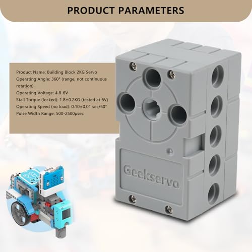 2PCS Geekservo Programmable Building Block Servo Motor, 360 Degree Rotation, 2P/3P Wire, Compatible with Microbit Raspberry Pi (2KG Slow Speed Servo) - style: 2KG Slow Speed Servo