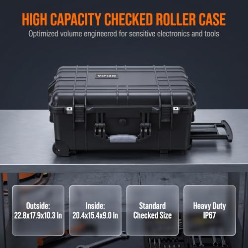 MEIJIA Rolling Waterproof Hard Protective Case, Hard Camera Case with Retractable Pull Handle and Wheels,Customizable Fit Foam Inserted, Black, 22.83 x 17.91 x 10.31 inches - size: 22.83 x 17.91 x 10.31 inches