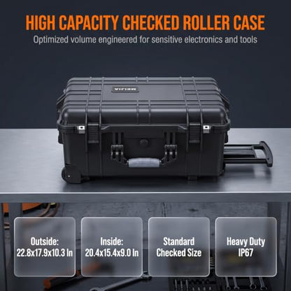 MEIJIA Rolling Waterproof Hard Protective Case, Hard Camera Case with Retractable Pull Handle and Wheels,Customizable Fit Foam Inserted, Black, 22.83 x 17.91 x 10.31 inches - size: 22.83 x 17.91 x 10.31 inches