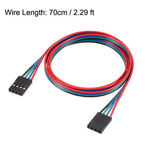 uxcell Jumper Wire 4 Pins Female to Female 70cm Length 2.54mm Terminal Ribbon Cables Multicolor 10pcs