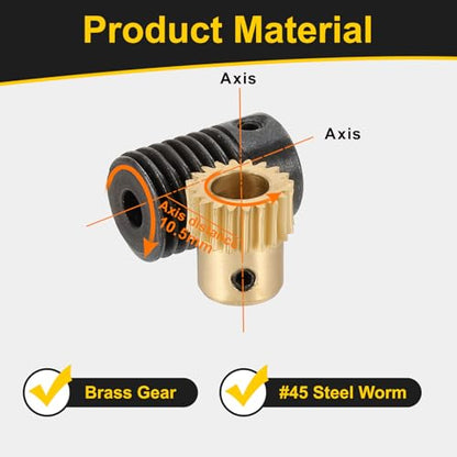 uxcell Worm Gear Set 20T 0.5 Module 20:1 Reduction Rate, Right Rotation Drive Gear Box Wheel Reduce Transmission Part (Brass Gear-6mm Bore, #45 Steel Rod 5mm Bore) - size: Gear-6mm, Rod-5mm Bore, style: 0.5M-20T
