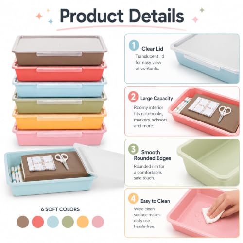 12 Pcs Letter Size Flat Storage Tray with Latching Lid (Retro) - color: Blue Brown
