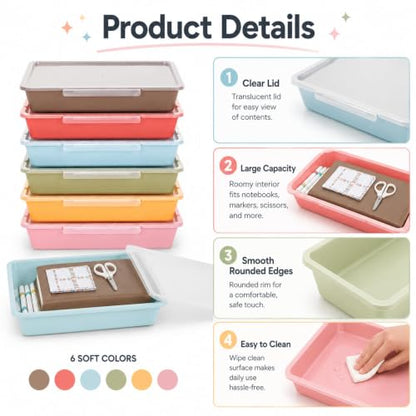 12 Pcs Letter Size Flat Storage Tray with Latching Lid (Retro) - color: Blue Brown
