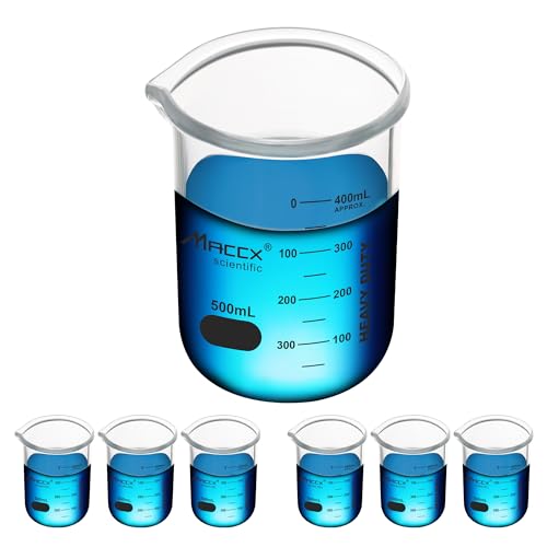 16.9oz(500ml) Sturdy Glass Beaker, 3.3 Borosilicate Griffin Low Form with Printed Graduation, Pack of 6, BKL500-006 - style: Vol.500ml, Pack of 6
