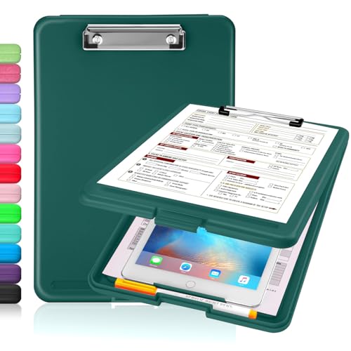 Sooez Clipboard with Storage, Plastic Nursing Clip Boards 8.5x11 - color: A-dark Green