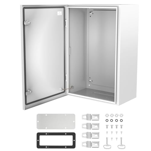 Outdoor Electrical Junction Box 24"x16"x10", NEMA Steel Enclosure IP66, Waterproof Metal Electrical Box with Mounting Plate, Powder-Coated, Dustproof, Weatherproof, Hinged Door - size: 24"x16"x10"