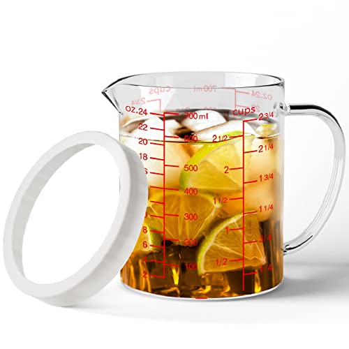 77L Glass Measuring Cup, 2 3/4-Cup/700 ML Liquid Measuring Cups, Measuring Cup With Handle and V-Shaped Spout, Glass Beaker with Three Scales (OZ, Cup, ML), Dishwasher/Freezer/Microwave Safe - color: Clear, size: 2 3/4 Cup / 700 mL