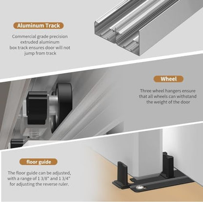 Heavy Duty Bypass Sliding Closet Door Track Hardware 60", 5FT Aluminium Pocket Door Track Rail Set, Smoothly and Quietly, for 2 Door System - size: XC40-60"