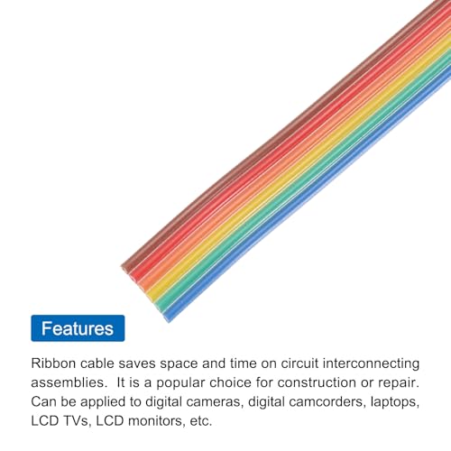 MECCANIXITY 1 Pcs 6 Pin Flat Rainbow Ribbon Cable 20 Ft 1.27mm Pitch Breadboard Jumper Wires for Electronic Projects - size: 20 Ft, style: 6P