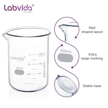 12pcs 200ml 3.3 Borosilicate Glass Thick Beakers, LVA008 - style: 12pcs of Vol.200ml
